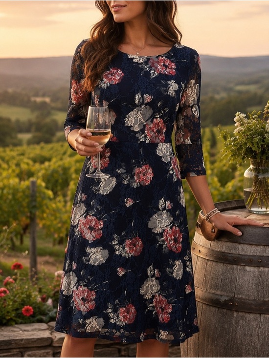 Ricki's Dresses & Skirts - Ricki’s Navy Floral Lace Dress Size 12 Midi Knee Length Winery Wedding Guest